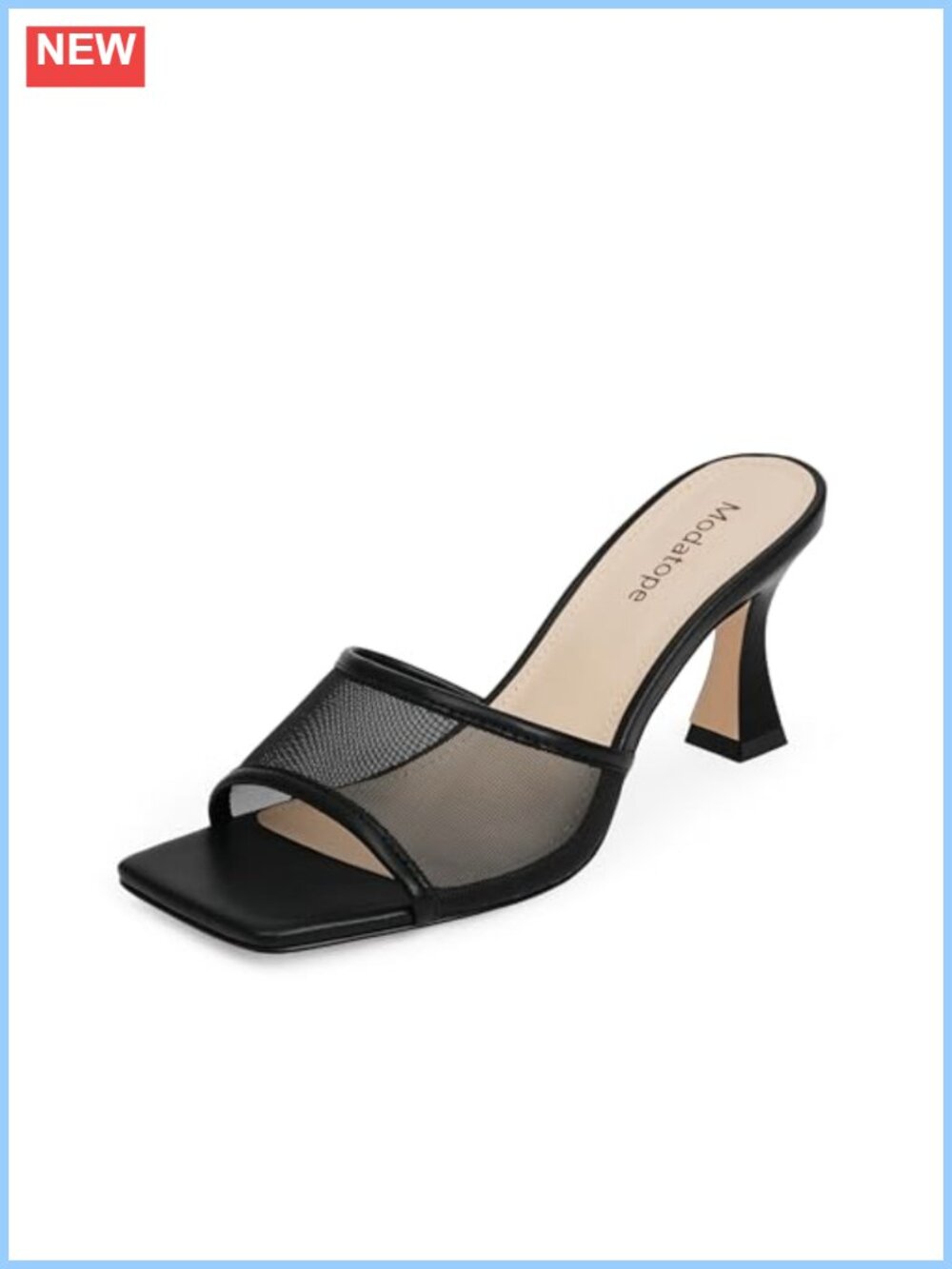 Women's Square Toe Block Heel Mules Slip On Sandals Mesh Chunky Heel